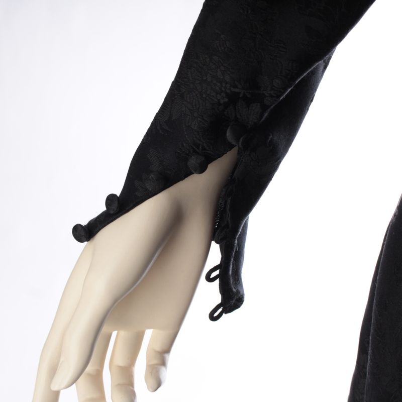 Saint Laurent Silk Floral Pattern Flower Belted Dress Black 36