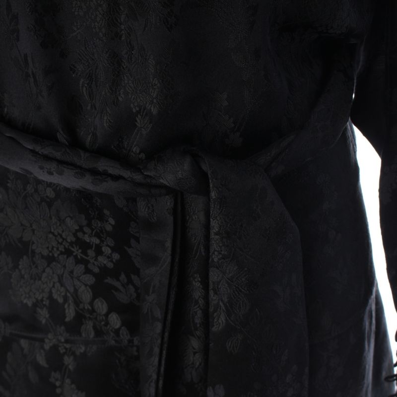 Saint Laurent Silk Floral Pattern Flower Belted Dress Black 36