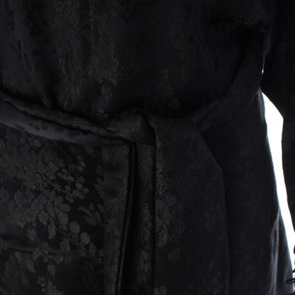 Saint Laurent Silk Floral Pattern Flower Belted Dress Black 36
