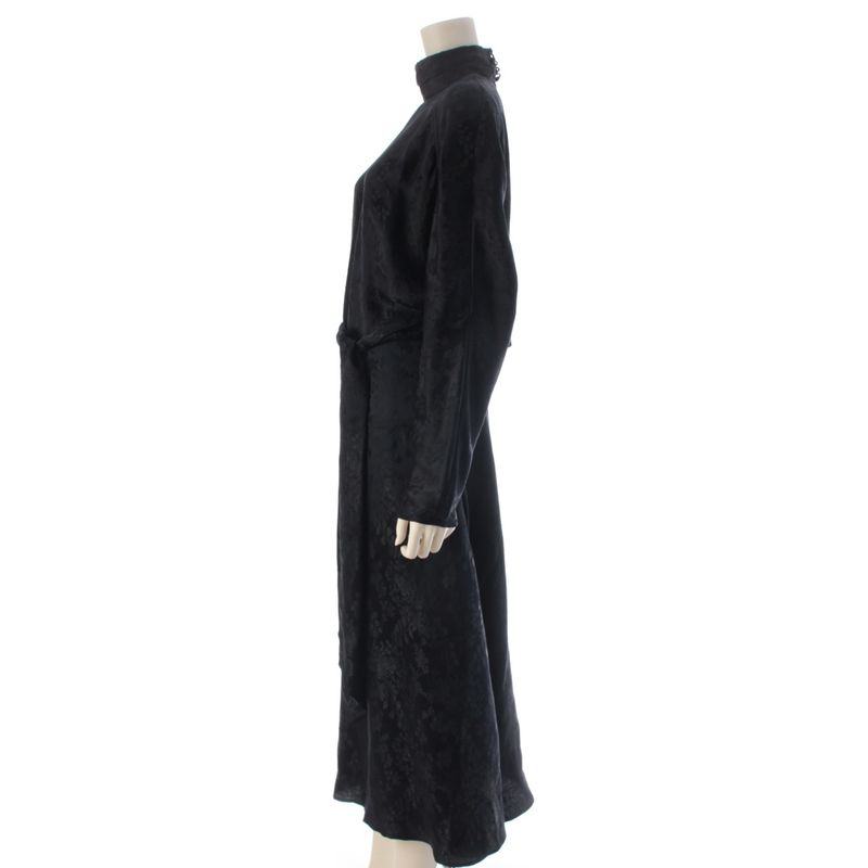 Saint Laurent Silk Floral Pattern Flower Belted Dress Black 36