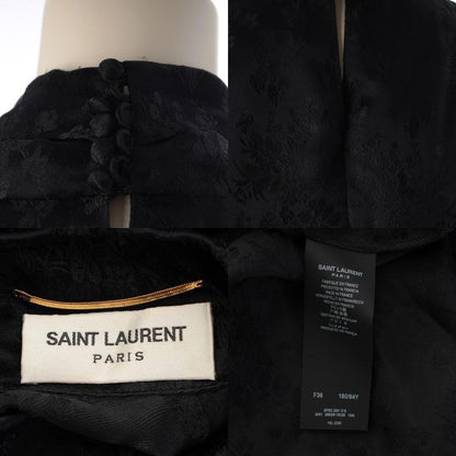 Saint Laurent Silk Floral Pattern Flower Belted Dress Black 36