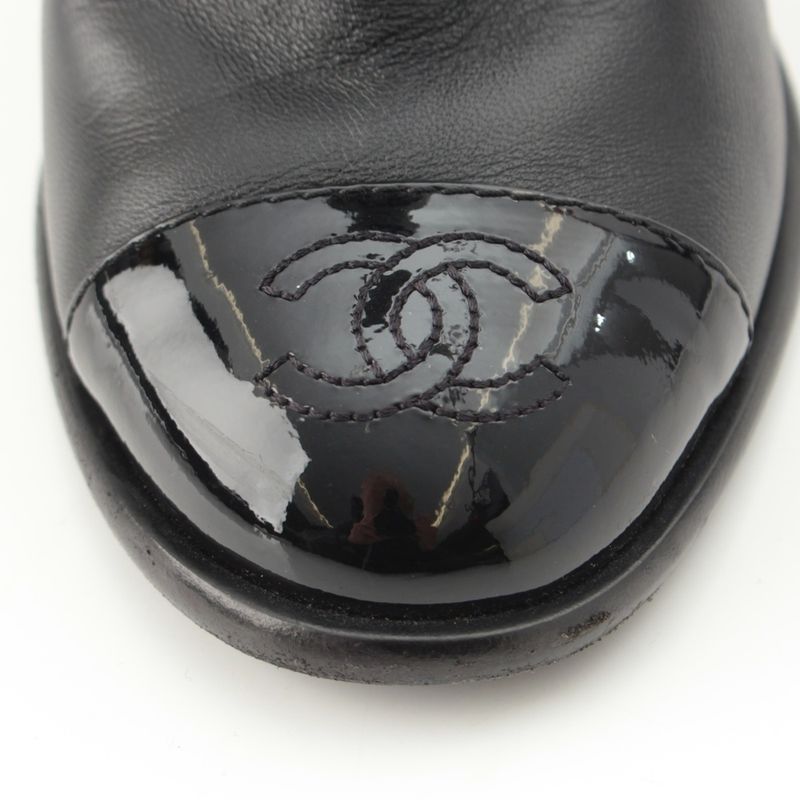Chanel Leather CC Logo Belted Boots Black 35 2 1