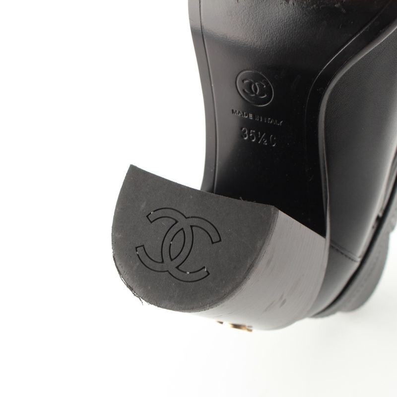 Chanel Leather CC Logo Belted Boots Black 35 2 1