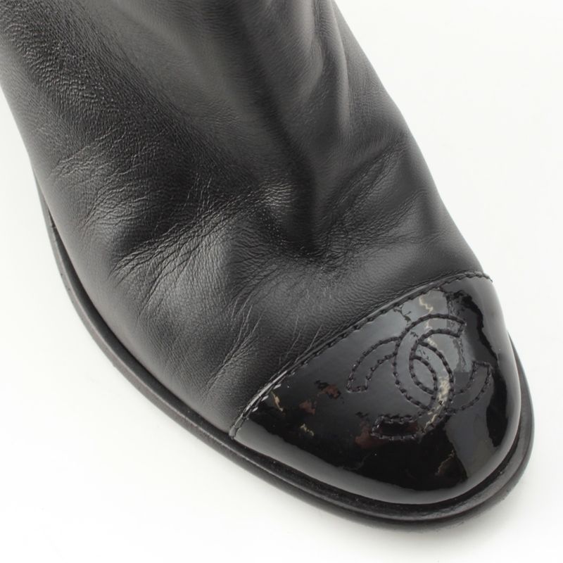 Chanel Leather CC Logo Belted Boots Black 35 2 1