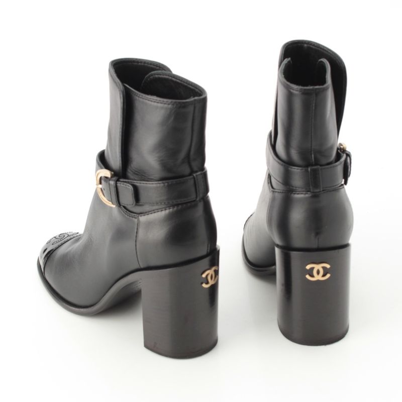 Chanel Leather CC Logo Belted Boots Black 35 2 1