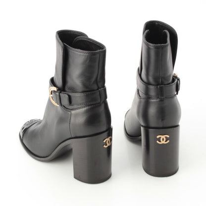 Chanel Leather CC Logo Belted Boots Black 35 2 1