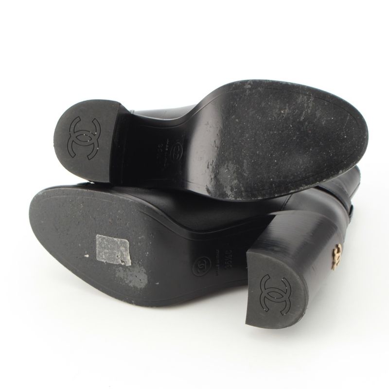 Chanel Leather CC Logo Belted Boots Black 35 2 1