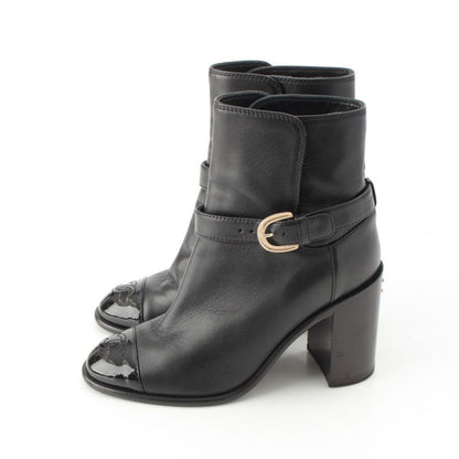 Chanel Leather CC Logo Belted Boots Black 35 2 1