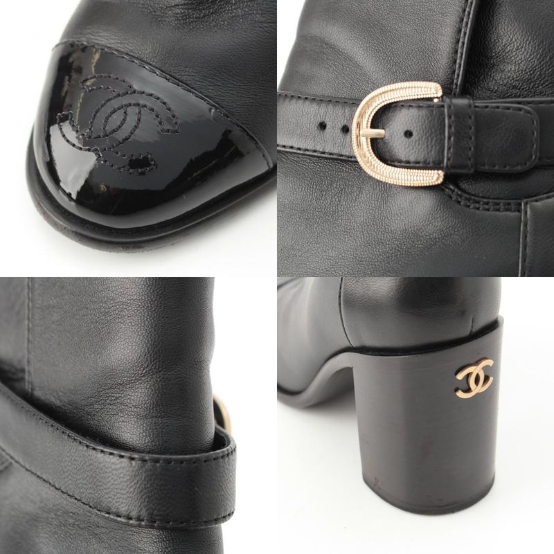 Chanel Leather CC Logo Belted Boots Black 35 2 1