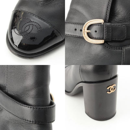 Chanel Leather CC Logo Belted Boots Black 35 2 1