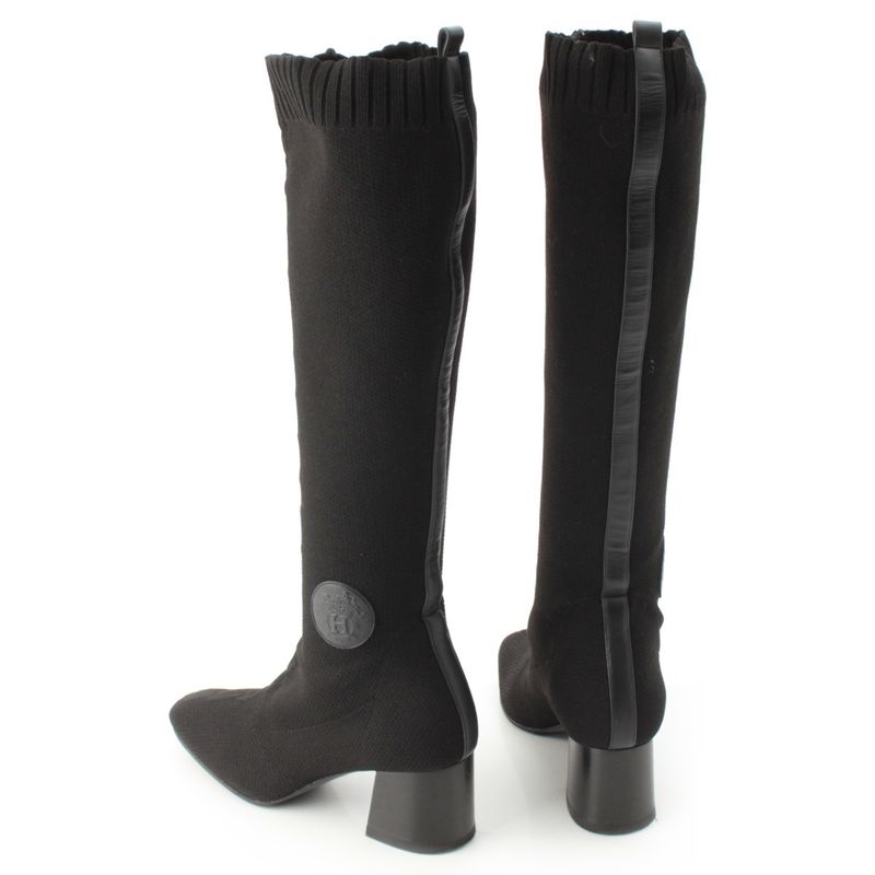 Hermes Knit Fontaine Long Boots Black 36