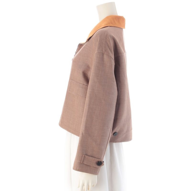 Hermes Cashmere Zip Up High Neck Jacket Orange Beige 34