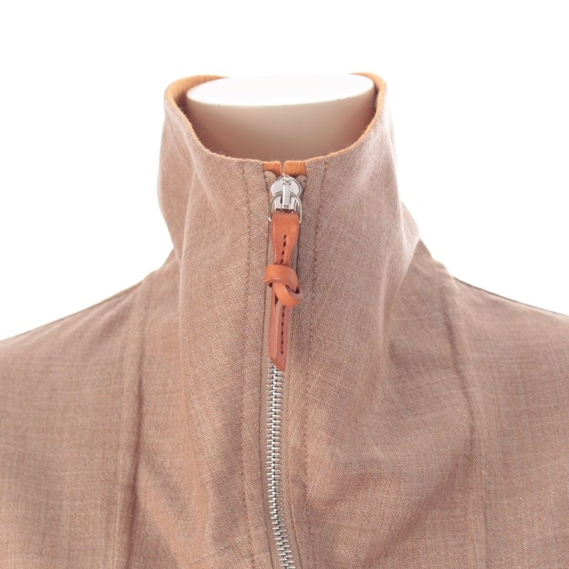 Hermes Cashmere Zip Up High Neck Jacket Orange Beige 34