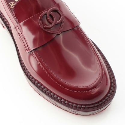 Chanel 24k Shiny Calfskin CC Logo Heart Platform Loafers Shoes Red 35.5