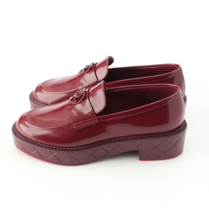 Chanel 24k Shiny Calfskin CC Logo Heart Platform Loafers Shoes Red 35.5