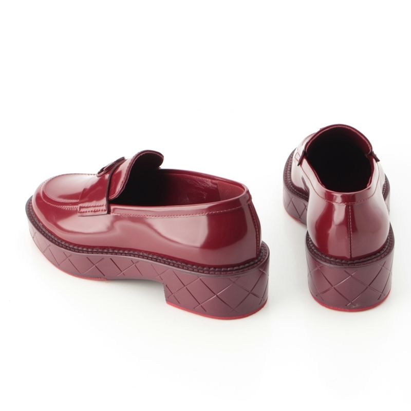 Chanel 24k Shiny Calfskin CC Logo Heart Platform Loafers Shoes Red 35.5