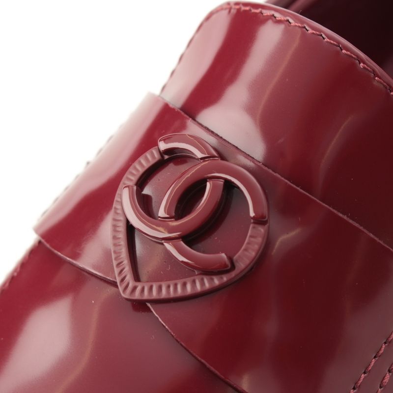 Chanel 24k Shiny Calfskin CC Logo Heart Platform Loafers Shoes Red 35.5
