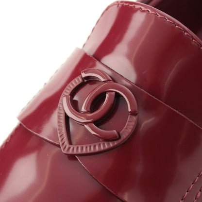 Chanel 24k Shiny Calfskin CC Logo Heart Platform Loafers Shoes Red 35.5