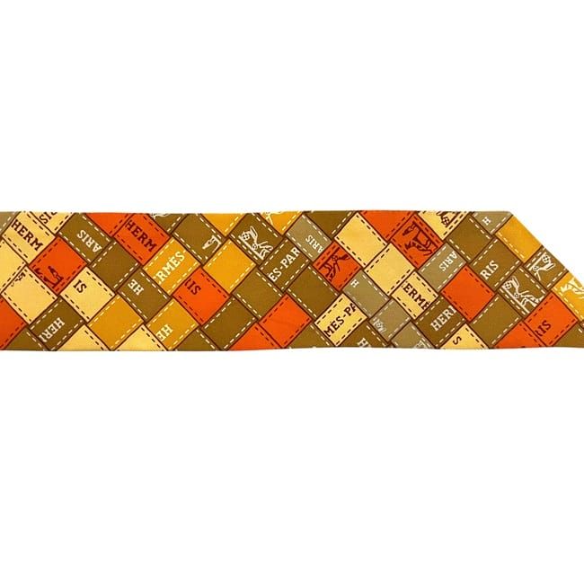 Hermes Ribbon Twilly Orange Cleaned Scarf
