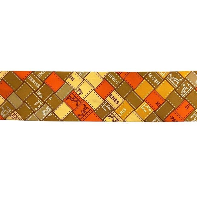 Hermes Ribbon Twilly Orange Cleaned Scarf