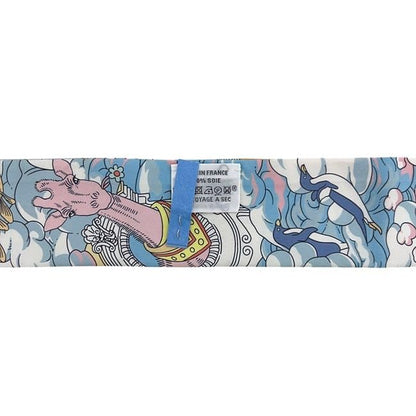 Hermes Ribbon Twilly Light Blue Orange Animal Cleaned Scarf