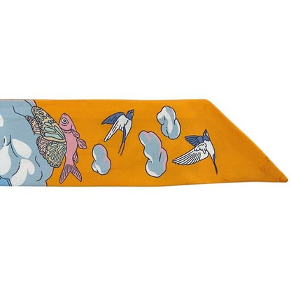 Hermes Ribbon Twilly Light Blue Orange Animal Cleaned Scarf