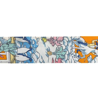 Hermes Ribbon Twilly Light Blue Orange Animal Cleaned Scarf