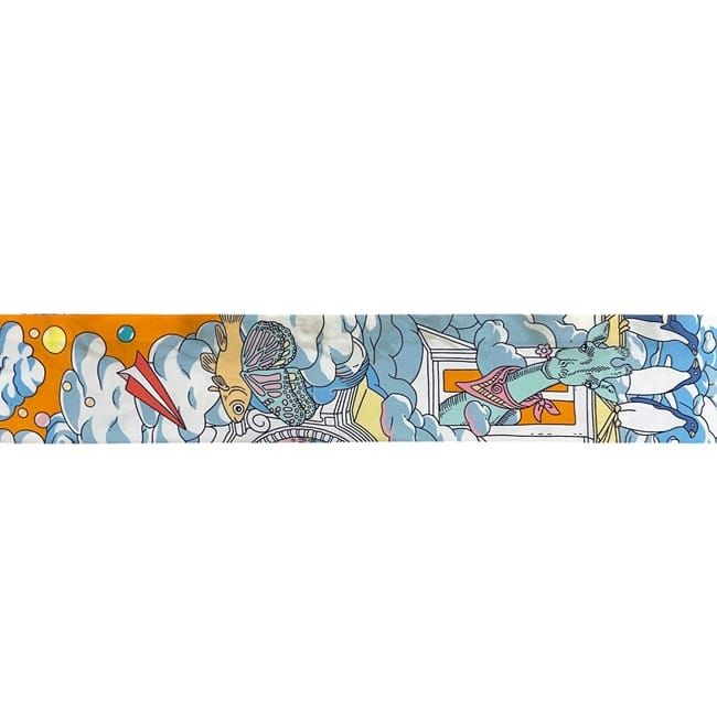 Hermes Ribbon Twilly Light Blue Orange Animal Cleaned Scarf