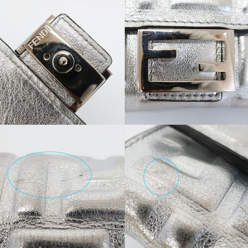 Fendi Wallet Silver Fflogo Leather