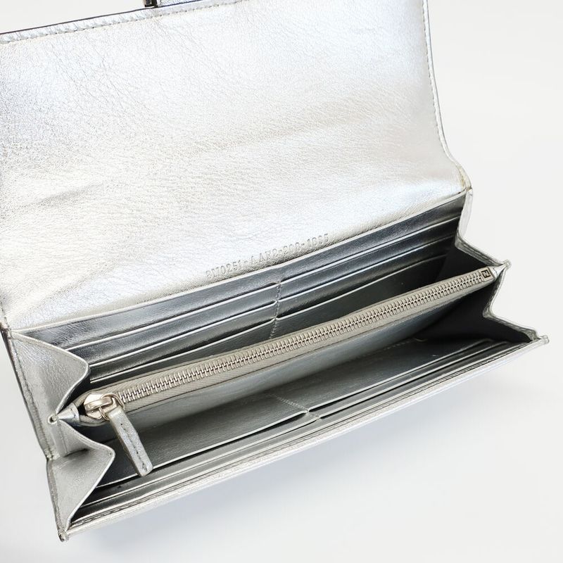 Fendi Wallet Silver Fflogo Leather