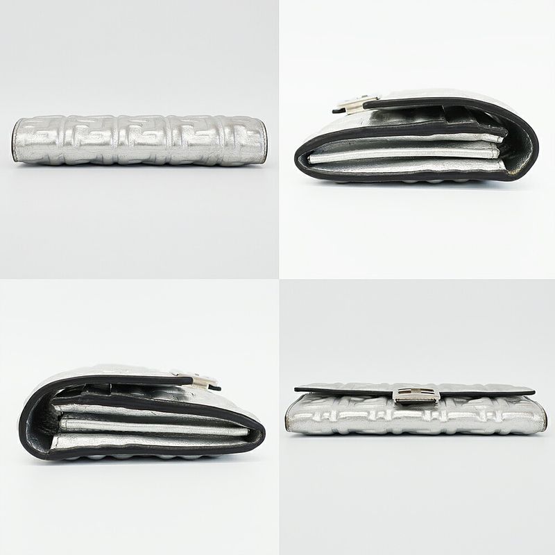 Fendi Wallet Silver Fflogo Leather