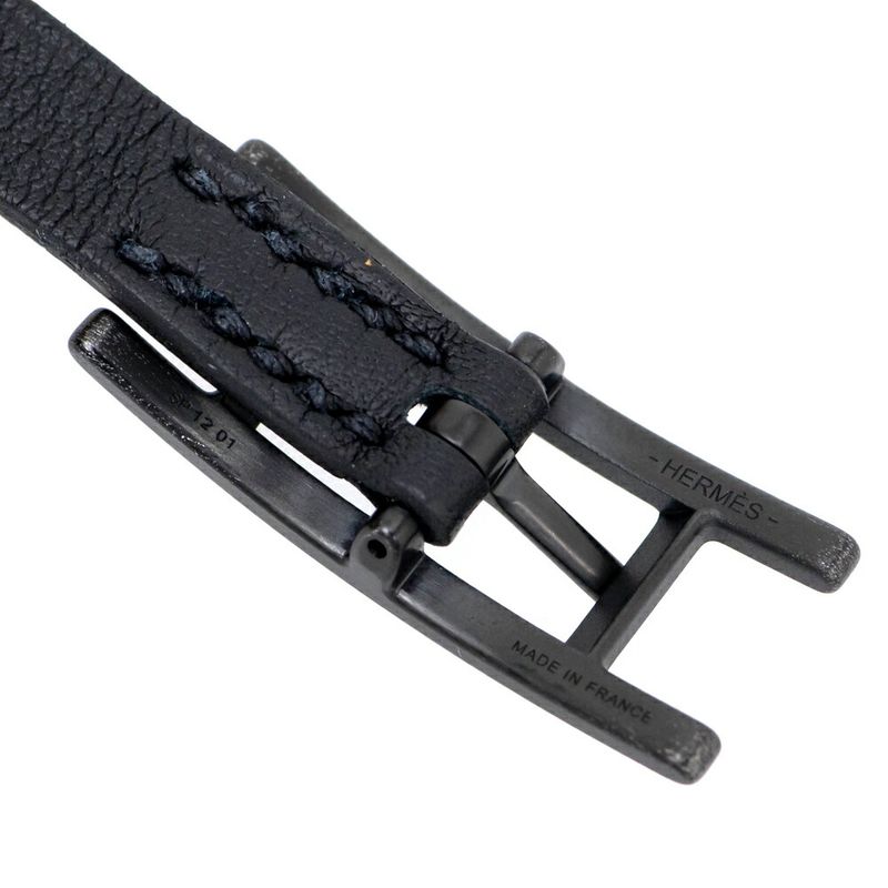 Hermes Leather Bracelet Behapi Double Tour Sole Black Swift T4