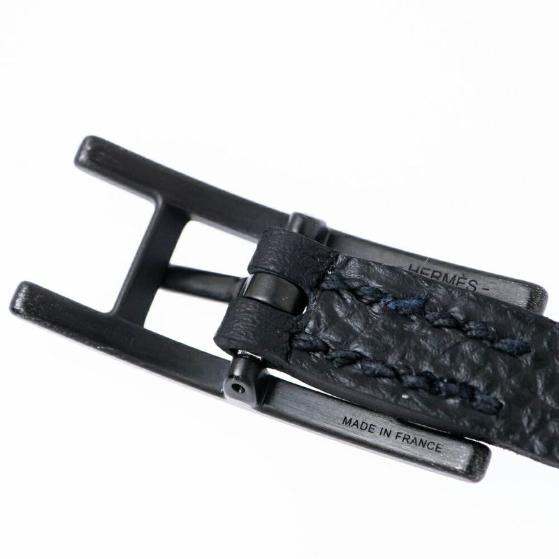 Hermes Leather Bracelet Behapi Double Tour Sole Black Swift T4