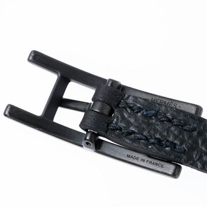 Hermes Leather Bracelet Behapi Double Tour Sole Black Swift T4
