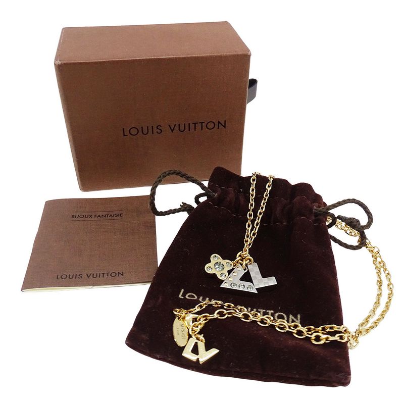 Louis Vuitton Necklace Metal Line Stone Pendentif Love Letters Gold Silver