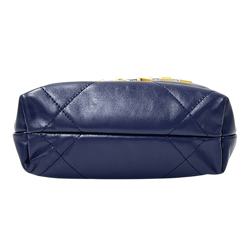 Chanel 2-Way Shoulder Bag 22 Leather Navy Gold Chain