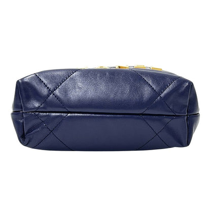 Chanel 2-Way Shoulder Bag 22 Leather Navy Gold Chain