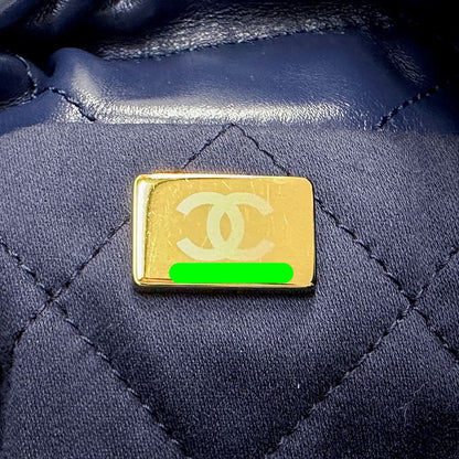 Chanel 2-Way Shoulder Bag 22 Leather Navy Gold Chain