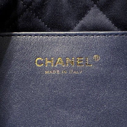 Chanel 2-Way Shoulder Bag 22 Leather Navy Gold Chain