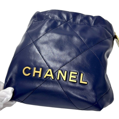 Chanel 2-Way Shoulder Bag 22 Leather Navy Gold Chain