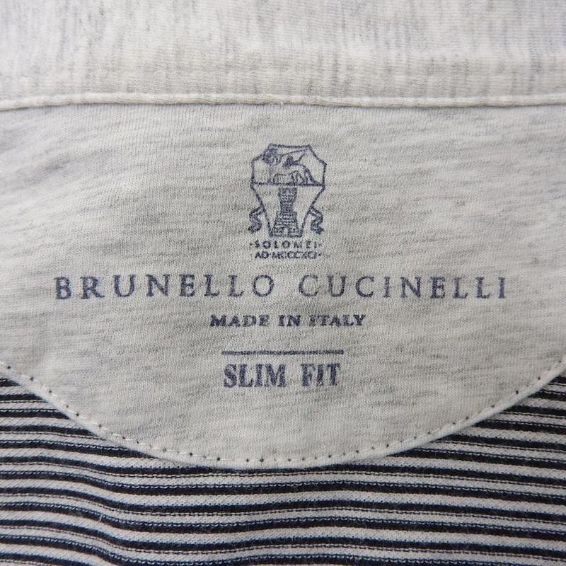 Brunello Cucinelli Cotton Border Polo Shirt Top White Black XS