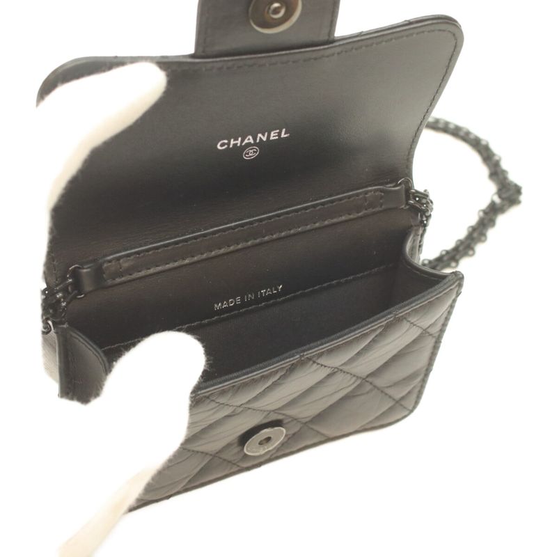 Chanel 2.55 Soavy Black Vintage Calf Card Case Chain Mini