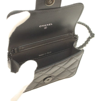 Chanel 2.55 Soavy Black Vintage Calf Card Case Chain Mini