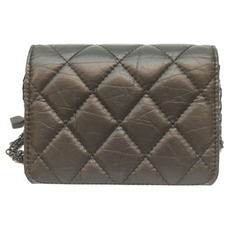 Chanel 2.55 Soavy Black Vintage Calf Card Case Chain Mini