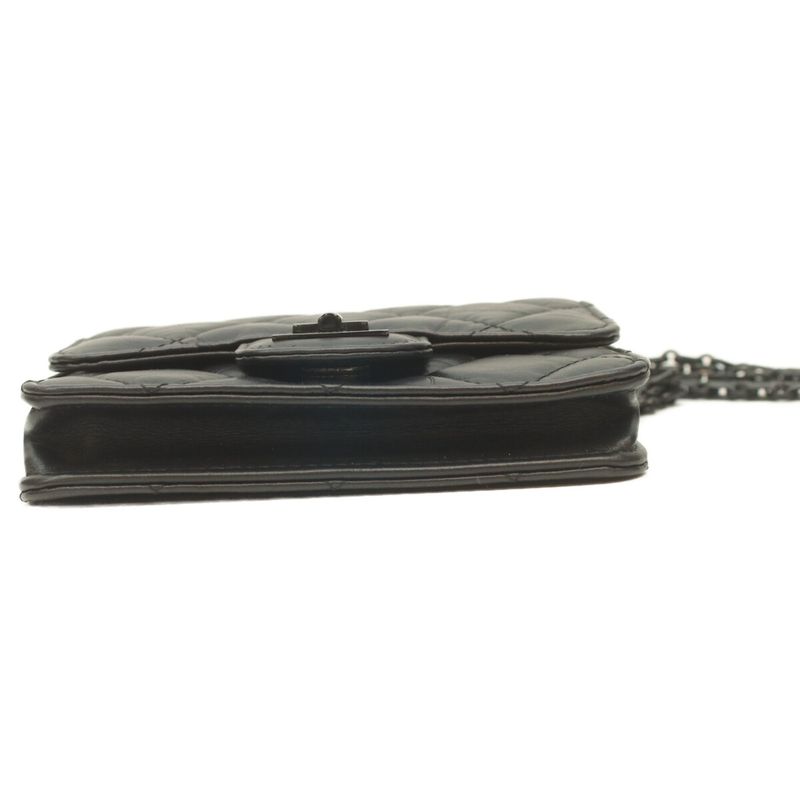 Chanel 2.55 Soavy Black Vintage Calf Card Case Chain Mini