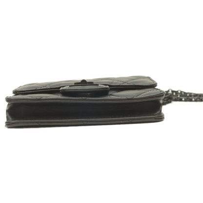 Chanel 2.55 Soavy Black Vintage Calf Card Case Chain Mini