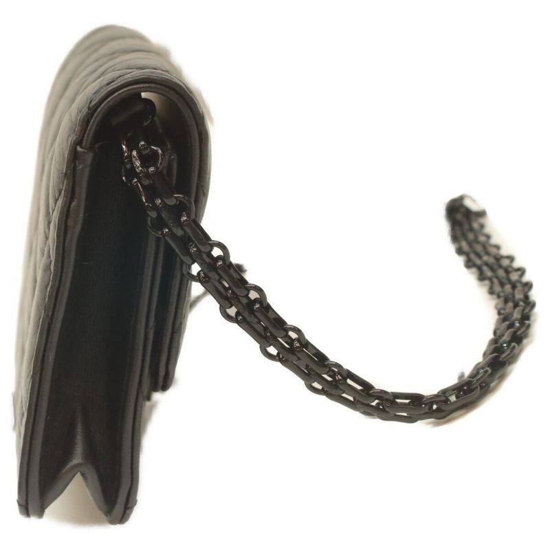 Chanel 2.55 Soavy Black Vintage Calf Card Case Chain Mini