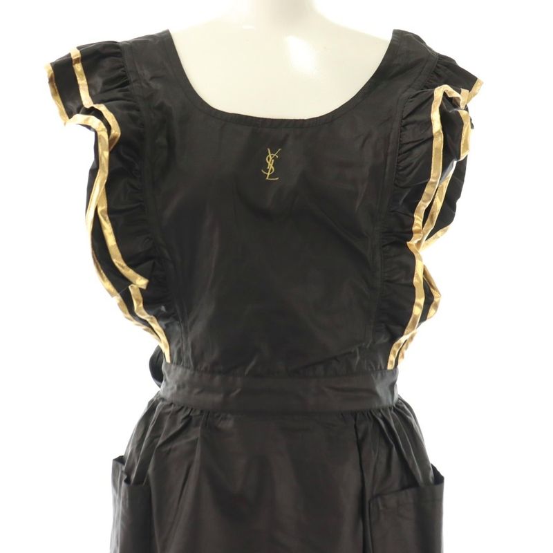 Saint Laurent Yves Apron Ruffle Logo Black Gold Color DF
