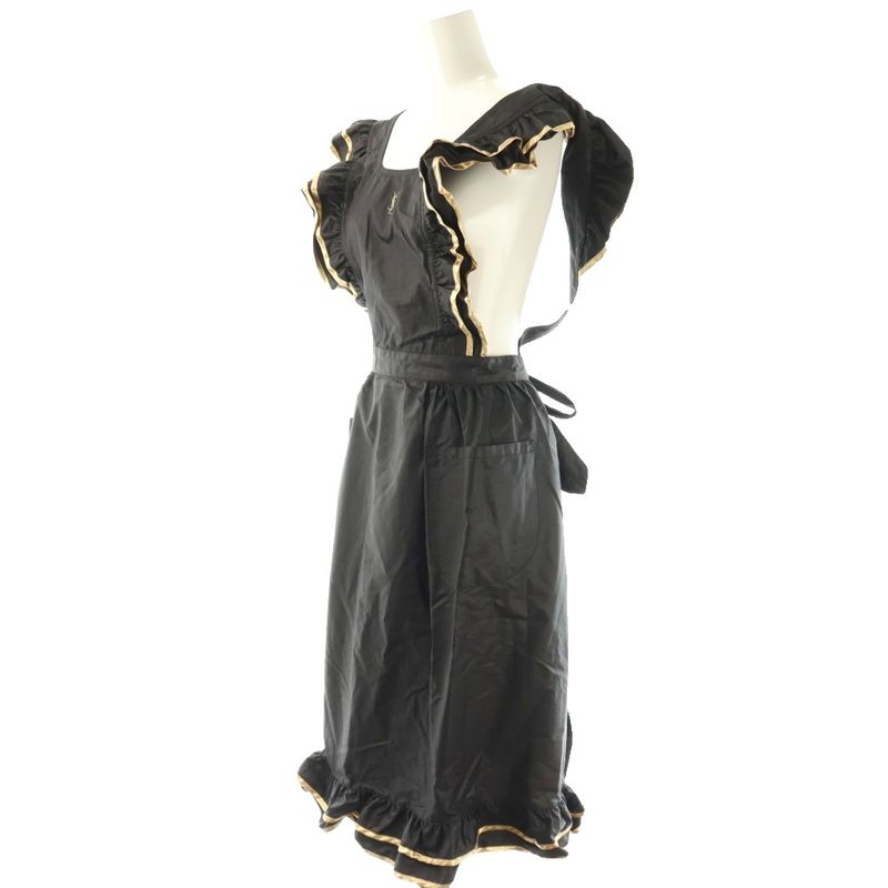 Saint Laurent Yves Apron Ruffle Logo Black Gold Color DF