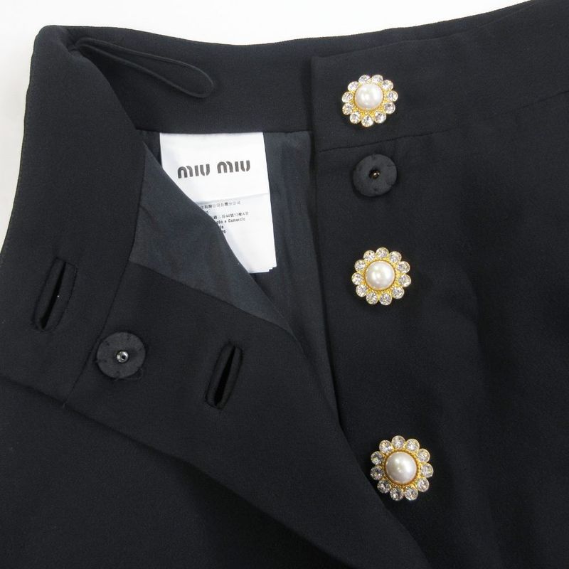 Miu Miu Miu Wrap Skirt Visual Button Decoration Knee Length 36 XS Black